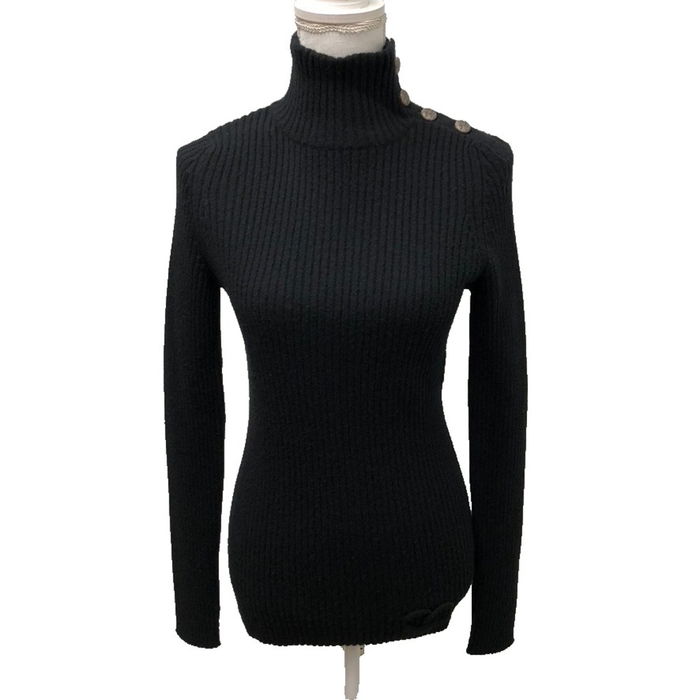 Chanel Turtleneck‎ Cashmere Sweater Jumper Womens 40 US 8 Black Designer Luxury